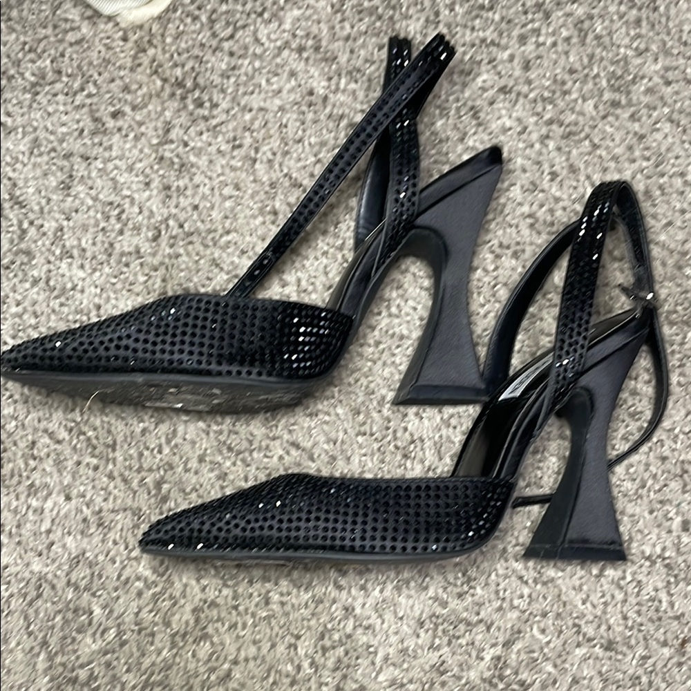 Steve Madden Jeweled Black Stiletto Heels with Ankle Straps - Picture 3 of 4